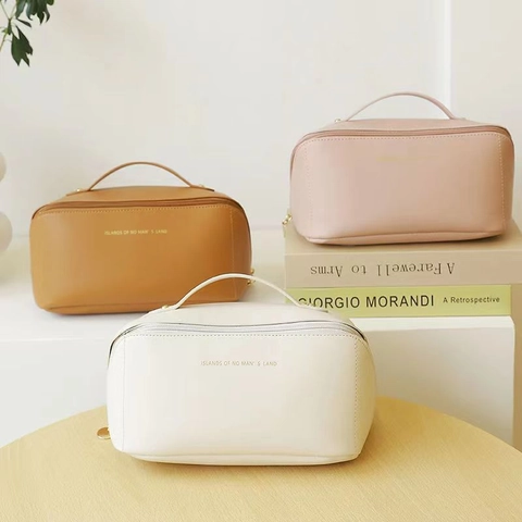 Wasserdichte Make Up Tasche Aus PU Leder Große Kapazität Reise Kosmetiktasche Organizer Griff Reißverschluss Teiler Damen