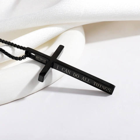 Collana Croce in Acciaio Inossidabile per Uomo Donna Versetto Bibbia Filippesi Ciondolo Ispiratore Gioielli Religiosi Regalo