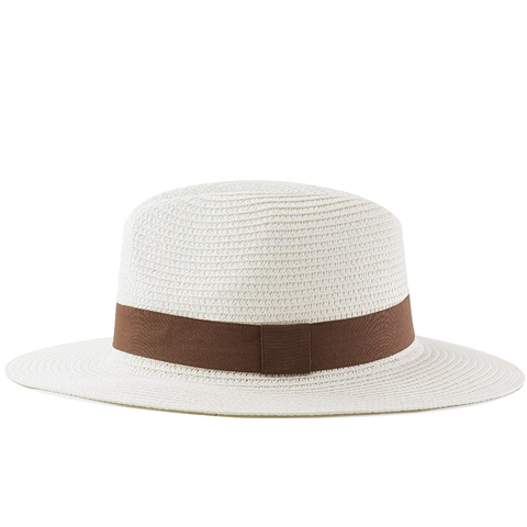 Cappello Fedora Panama Classico 100% Paglia Di Carta Protezione Solare Tesa Larga Piatta Outdoor Estate Spiaggia Jazz Da Uomo