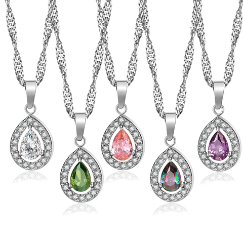 Wassertropfen Anhänger Halskette Edelstahl Birnenschliff Zirkonia Halo Wasserwellenkette Eleganter Schmuck Für Damen
