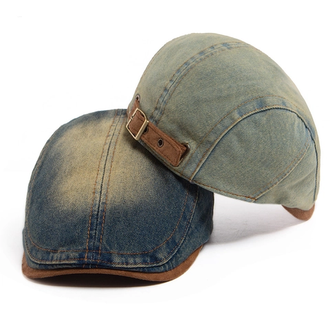 Coppola In Denim Lavato Vintage Cappello Piatto Retrò Regolabile Cotone Bordo In Camoscio Per Uomo Donna
