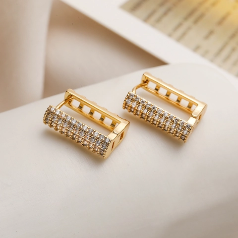 Geometrische Rechteckige Creolen Vergoldet Kupfer Zirkonia Zierlich Minimalistisch Ins Stil Für Frauen Elegant Hohl