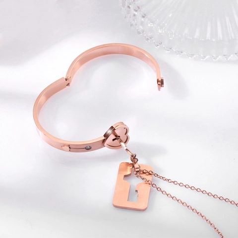 Pulsera De Cerradura De Corazón Y Collar Con Colgante De Llave Joyería Regalo Amantes Acero Inoxidable 304L Diamantes