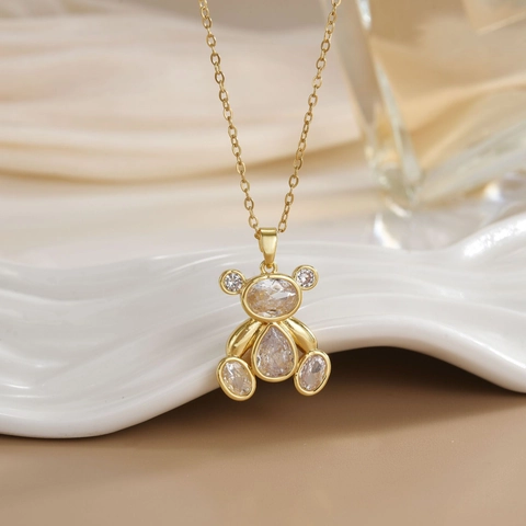 Collana Con Ciondolo A Orso Placcata In Oro 18K Con Zirconi Gioielli Di Lusso Animali Per Donne
