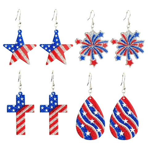 US Flagge Patriotische Unabhängigkeitstag Ohrringe Glitzer Acryl Feuerwerk Herz USA Brief Schmuck Für Frauen Feier