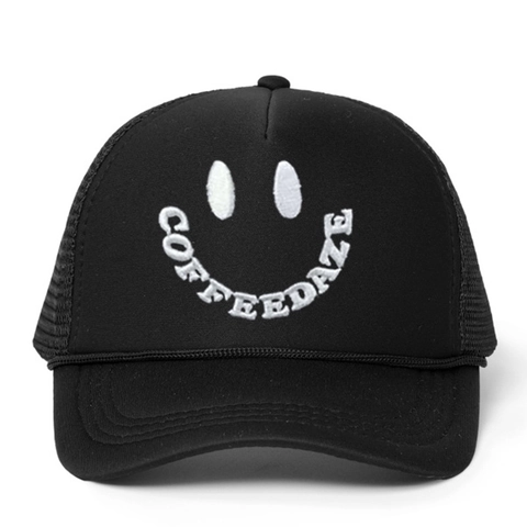Trucker Hat Baseball Cap Mesh Back Breathable Polyester Curved Brim Smiley Face Embroidery COFFEEDAZE Adjustable Casual