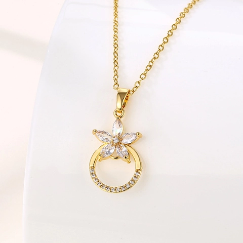 Bloem Hanger Ketting Roestvrij Staal Zirkonia Elegant Zoet Minimalistisch Sieraden Voor Dames Verguld Kruisketting