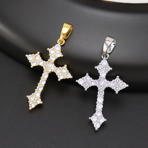 Vereister Kreuz Anhänger Halskette Kupfer Eingelegter Zirkonia Edelstahl Kordelkette Hip Hop Schmuck