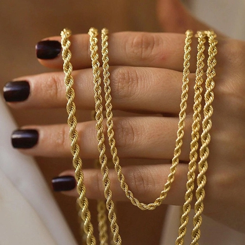 Stainless Steel 18K Gold Plated Rope Chain Necklace For Women Twisted Link Minimalist Non Fading Jewelry