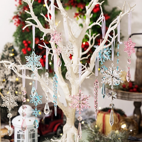 Decorazioni Natalizie a Fiocco di Neve e Ghiacciolo in Acrilico Ciondoli per Albero di Natale Trasparenti Colorati per Decorazione Festa