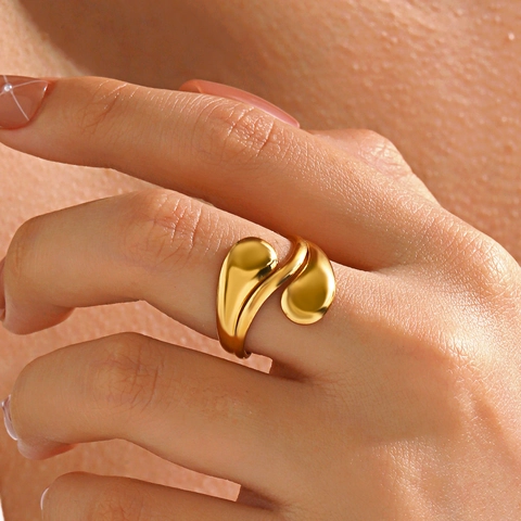 Anillo Abierto Gota De Agua Chapado En Oro 18K Acero Inoxidable Minimalista Ajustable Joyería Mujer Moderno
