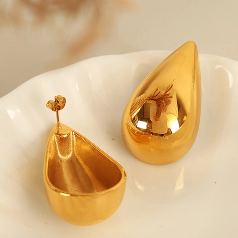 Pendientes De Gota De Moda Acero Inoxidable Chapado En Oro De 18K Pulido Espejo Para Mujeres