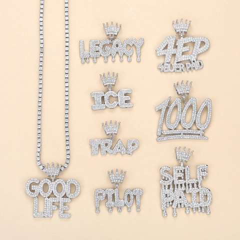 Herren Hip Hop Iced Out Anhänger Halskette Zinklegierung Strass Krone Buchstabe Clown Pharao Bling Streetwear Schmuck