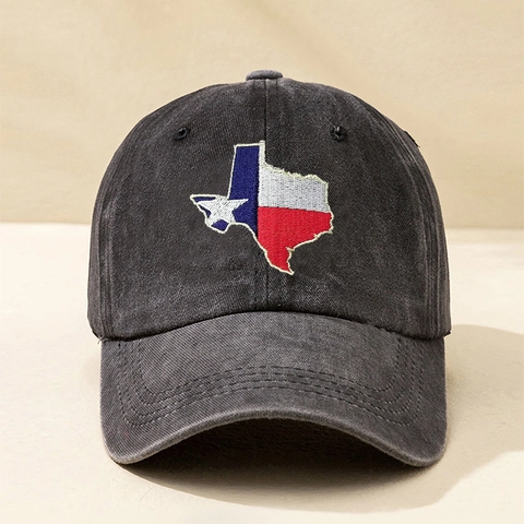 Gorra de Béisbol de Algodón Lavado con Bordado de la Bandera del Mapa de Texas Vintage Sombrero de Sol Ajustable para Hombre Mujer