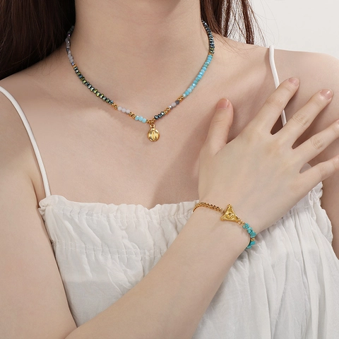 Boheemse Roestvrijstalen Sieraden Turquoise Schelp Kralen Libelle Boze Oog Hanger Ketting Armband Oorbellen Voor Vrouwen Etnisch