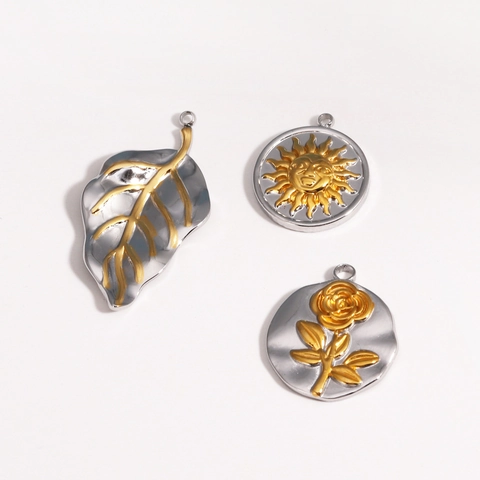 Edelstahl Anhänger Charms Zweifarbig Gold Silber Rose Blatt Sonne Blume Vintage DIY Schmuckherstellung