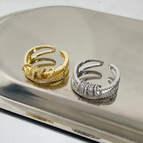 Anello Antistress Farfalla Rame Zircone Sfere Rotanti Sollievo Ansia Regolabile Aperto Gioielli Per Donne