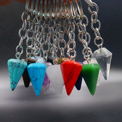 Naturstein Schlüsselanhänger Hexagonal Konus Kristall Achat Quarz Anhänger Spirituelles Pendel Dekoration Für Taschen