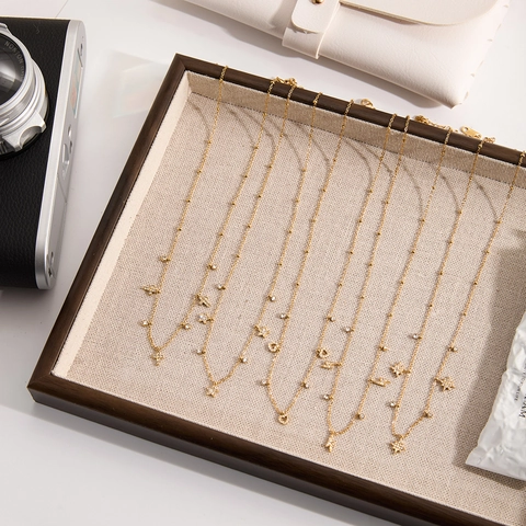 Stainless Steel Rhinestone Pendant Necklace For Women Heart Star Lightning Cross Charms Minimalist Jewelry Fashion Accessories Gift