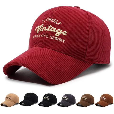 Vintage Corduroy Baseball Cap Adjustable Embroidery Letters Outdoor Casual Hat For Men Women
