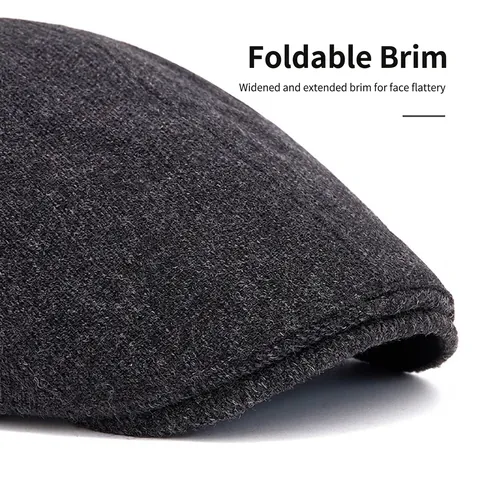 Casquette Gavroche Vintage Mélange Laine Chevrons Hiver Chaud Doublure Polaire Plate Boucle Métallique Réglable