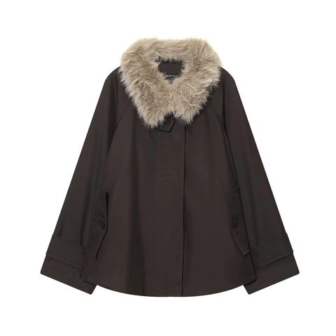 Parka Courte Pour Femmes Avec Col En Fausse Fourrure Amovible Tissu Sergé Imperméable Manteau Mode Décontractée