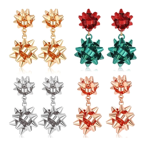 Weihnachts Geschenk Blume Ohrhänger Damen Festliche Schleife Lange Metall Tropfenohrringe Edelstahl Ohrstecker