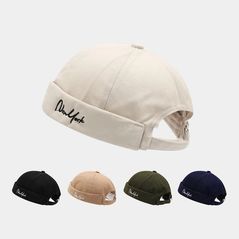 Cotton Brimless Docker Hat With New York Embroidery Adjustable Retro Streetwear Miki Hat For Men And Women