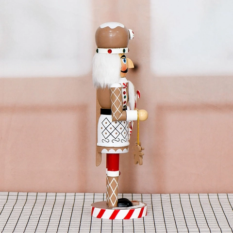 Gingerbread Man Nutcracker Soldier Figurine Wooden Christmas Tabletop Decoration Hand Painted Holiday Ornament Candy Cane Theme