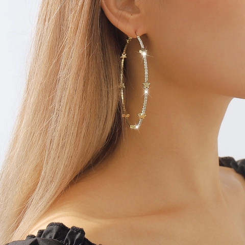 Übertriebene Stern Ohrringe Kupfer Strass Geometrische Große Kreis Ohrringe Für Damen Mode Party Schmuck Zubehör