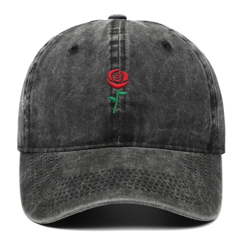 Baseballkappe Mit Rosenbestickung Gewaschene Baumwolle Vintage Retro Verstellbare Outdoor Freizeit Sonnenhut Dad Hat