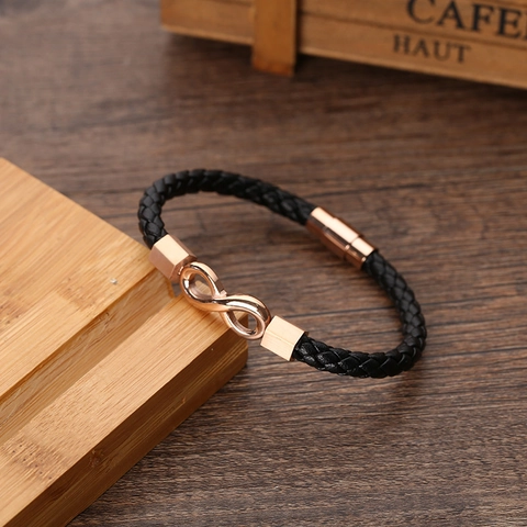 Herren Geflochtenes Lederarmband Unendlichkeitssymbol Edelstahl Magnetverschluss Mode Punk Armband Schmuck
