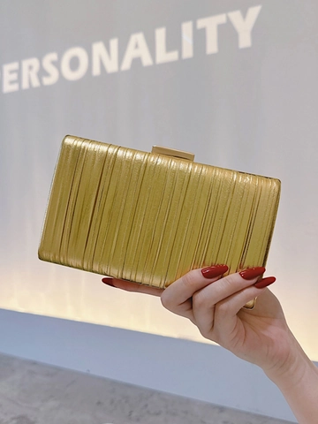 Elegante Borsa Da Sera Oro Metallizzato Plissettato Da Donna Catena Rimovibile Matrimonio Festa Banchetto Clutch