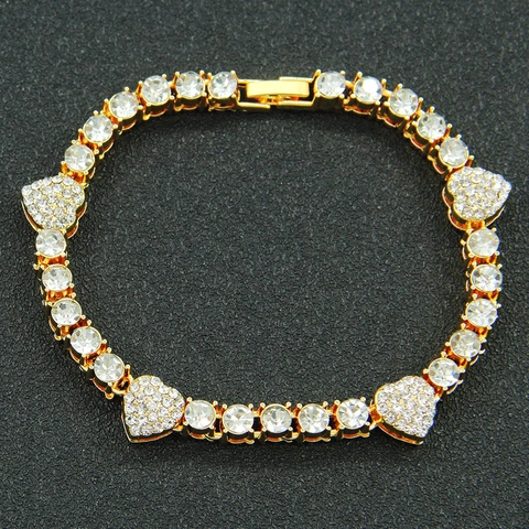 Rhinestone Hart Armband Legering Iced Out Cuban Link Hip Hop Mode Sieraden Voor Heren En Dames