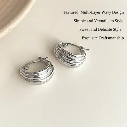 Pendientes de Aro de Cobre Geométricos Texturizados Minimalistas de Estilo Vintage Francés para Mujer Chapados en Plata Joyas de Metal