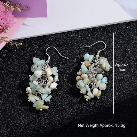 Handmade Bohemian Long Tassel Dangle Earrings With Natural Crushed Stone And Iron Earring Post For Women Fashion
