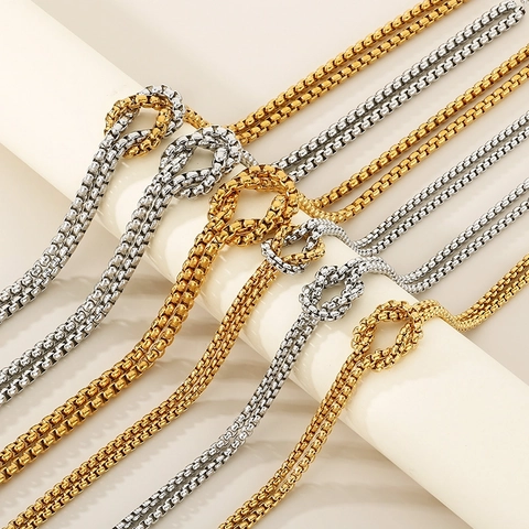 Collar Y Pulsera De Cadena De Caja De Doble Capa De Acero Inoxidable Con Diseño De Nudo Joyería Para Mujer
