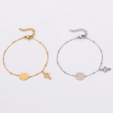 Roestvrijstalen Religieuze Armband Met Wonderdadige Medaille En Kruishanger Hip Hop Sieraden Voor Heren En Dames