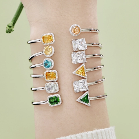 925 Sterling Silver Cuff Bangle Colorful Cubic Zirconia Geometric Open Bracelet Luxury Fashion Jewelry For Women Elegant