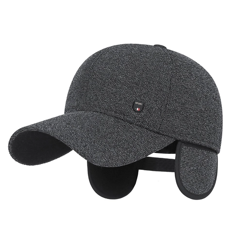 Men Winter Baseball Cap Fleece Lined Warm Peaked Hat With Ear Flaps Windproof Cotton Polyester Casual Adjustable Sport