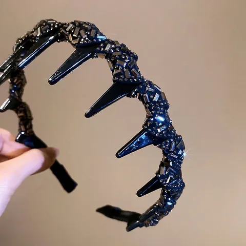 Serre-Tête Ondulé En Strass Avec Pointes Acrylique Verre Et Tissu Accessoires De Cheveux Élégants Style Punk Pour Femmes