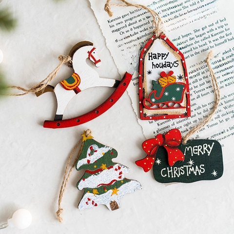 Vintage Kerst Houten Hangers Rustieke Boom Hangers Rendier Sneeuwpop Kerstman Houten Plakjes Decoratie