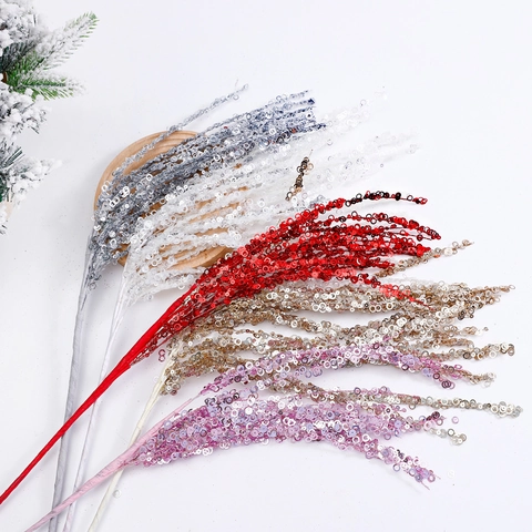 Artificial Sequin Glitter Branch Firework Stick Decorative Stem For Christmas Floral Arrangement Wedding Party Home Decor