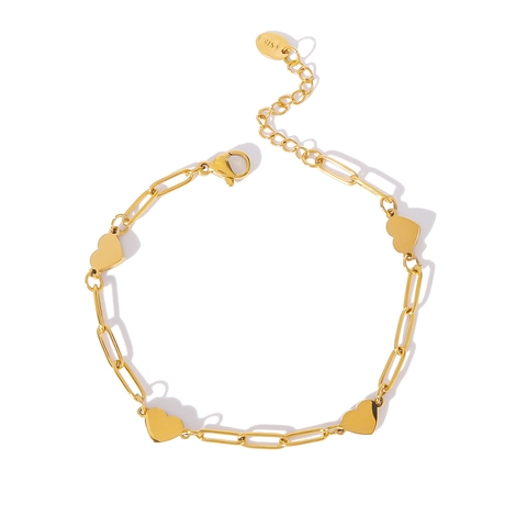 Heart Charm Bracelet Stainless Steel 18K Gold Plated Artificial Pearl Beaded Chain Jewelry Elegant INS Style For Women Girls