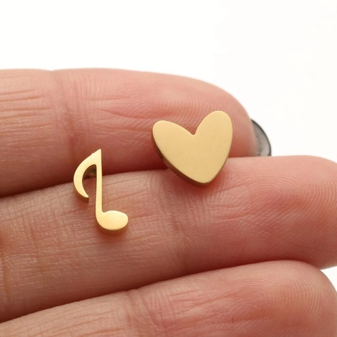 Boucles D Oreilles Asymétriques En Acier Inoxydable Cœur Ailes D Ange Flocon De Neige Note De Musique Bijoux Tendance