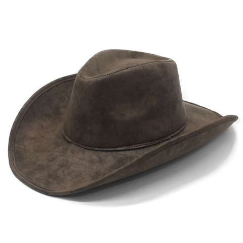Vintage Western Cowboy Hat PU Leather Faux Suede Wide Brim Foldable Outdoor Travel For Men Women