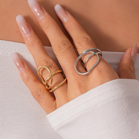 Geometric Open Rings Minimalist Metal Layered Multi Circle Adjustable Jewelry For Women Modern Niche High End
