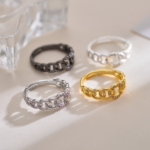 Minimalistischer Kupferkettenring Mit Mikrobesetzten Zirkon Verstellbarem Offenem Geometrischem Design Luxusschmuck Damen