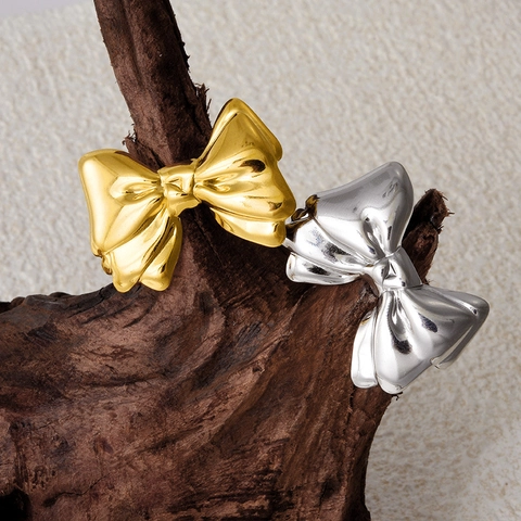Bowknot Ring 304 Stainless Steel 18K Gold Plated Adjustable Open Design Minimalist Trendy Jewelry For Women