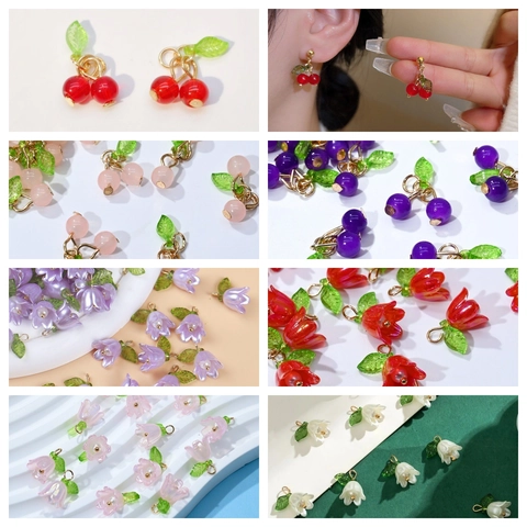 Kirsche Maiglöckchen Tulpe Blumen Anhänger Glas Lampwork Legierung Metall Für DIY Schmuckherstellung Anhänger